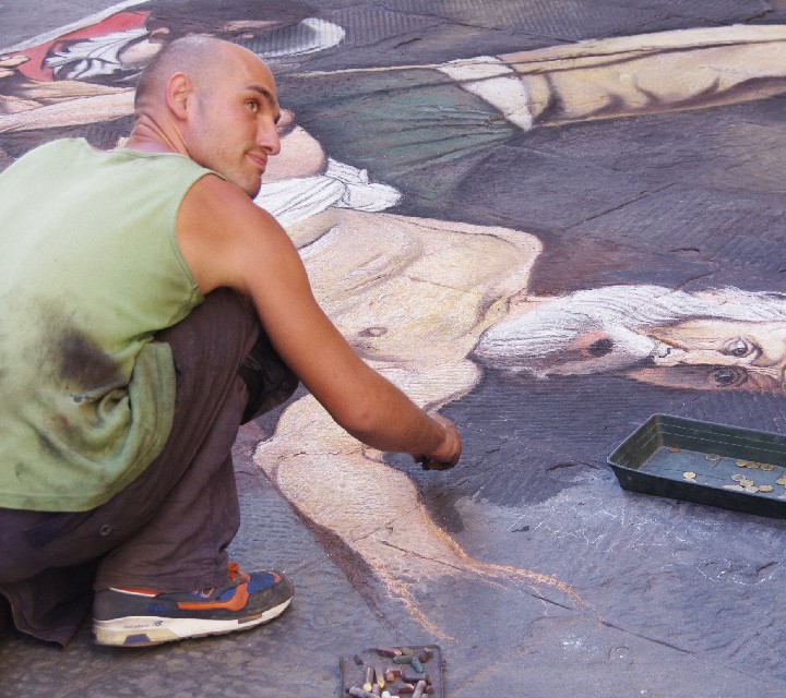 _Man painting Caravaggio on sidewalk_IMGP2928_20100804